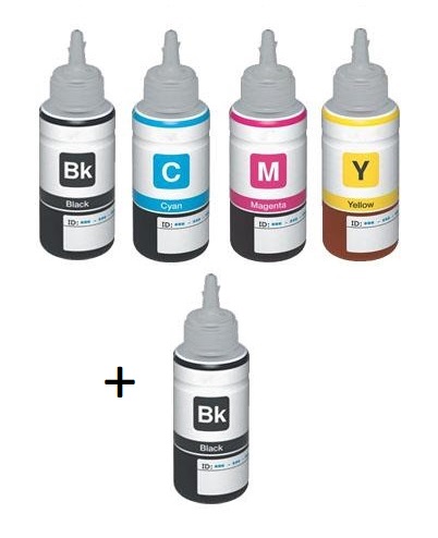 Compatible Epson T6641/T6642/T6643/T6644 Set of 4 Bottles + EXTRA BLACK (2 x Black, 1 x Cyan/Magenta/Yellow)